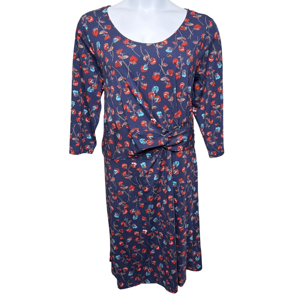 LANDS' END Womens Blue Floral Twist Front Sheath Dress 1X Cottagecore Modest
